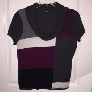 Soft ALFANI Color block Short Sleeve Cowl neck top